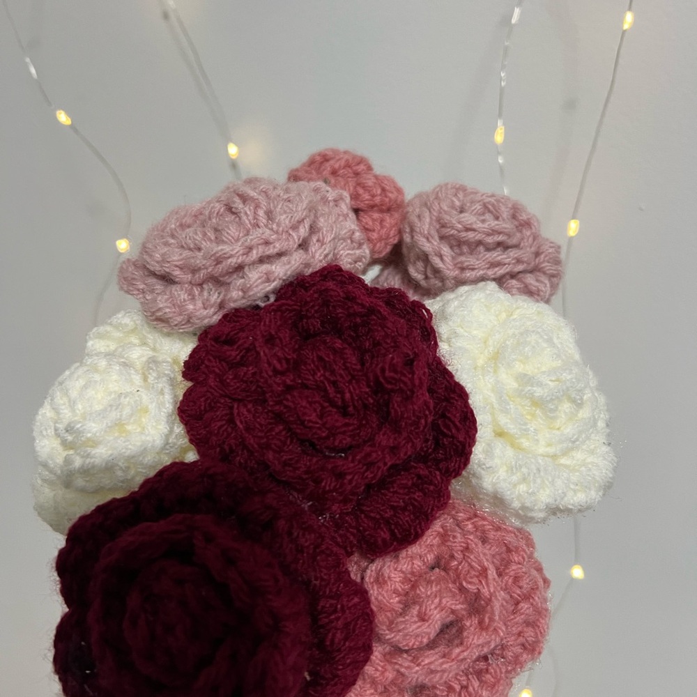Handmade Crochet Flower Bouquet 6 piece random pink/red/white assorted colors!